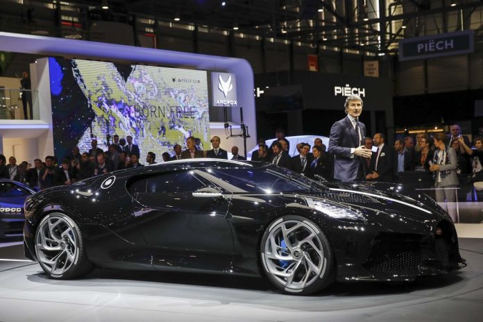 Stephan Winkelmann, chief executive officer of Bugatti Automobiles SAS, introduces the Bugatti La Voiture Noire ultra luxury automobile