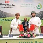 Nailesh Khimji, Director, Khimji Ramdas and Abdulla Nasser Al Saidi, CEO, Nafath Renewable Energy. Partnership announcement of Oman’s first 1MW solar PV system.